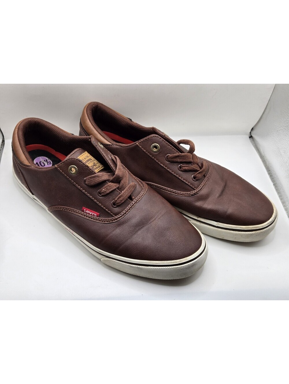 Levi's Men's Brown Faux Leather Low Top Sneakers Shoes Casual Size 10.5 Red Tab